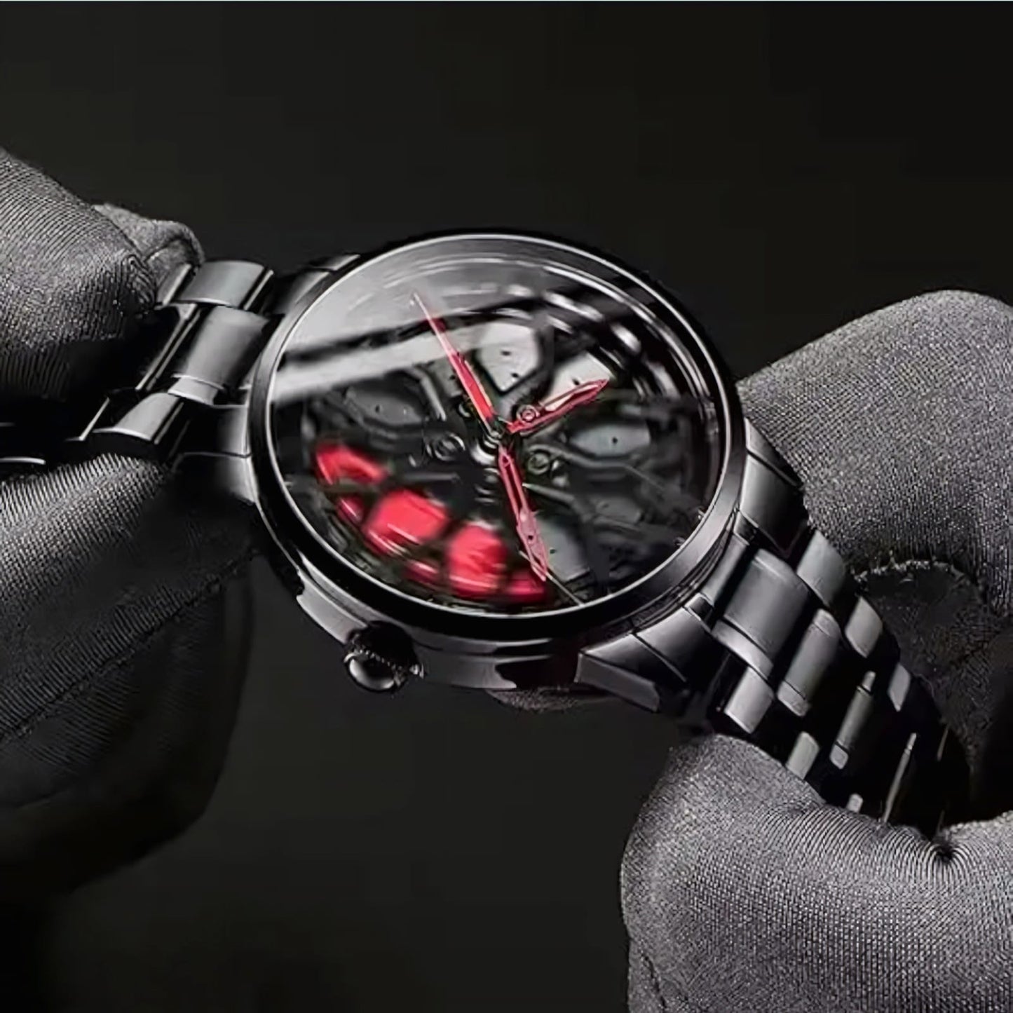 WATCHVERSE Black Spinning Car Wheels Gyro Men's Sport Watch