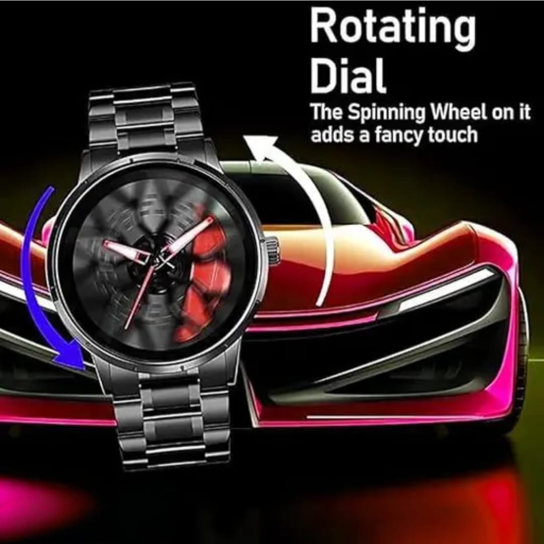 WATCHVERSE Black Spinning Car Wheels Gyro Men's Sport Watch